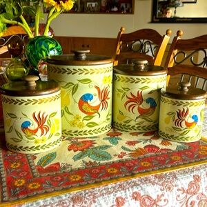 Ransburg Vintage metal canister set with wooden lids